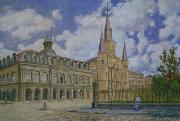 William Woodward Painting of view of Jackson Square French Quarter of New Orleans, oil painting artist